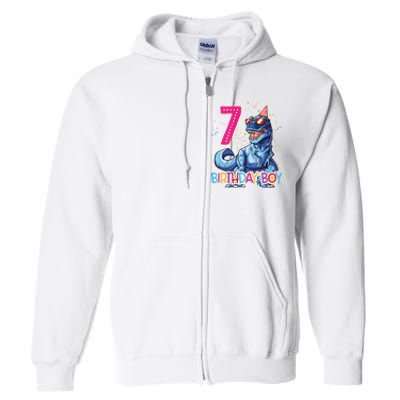 Dinosaur T Rex 7 Year Old 7th Birthday Full Zip Hoodie