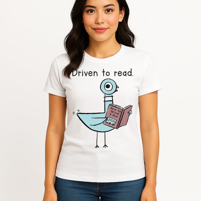 Driven To Read Pigeon Library Reading Books Reader Womens T-Shirt