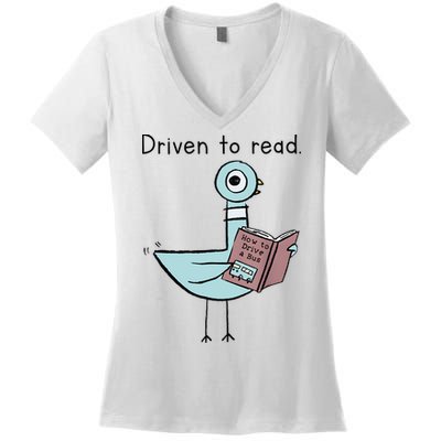 Driven To Read Pigeon Library Reading Books Reader Women's V-Neck T-Shirt