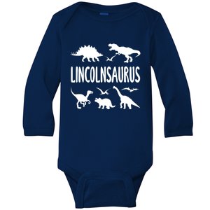 Dinosaur T Rex Dino Lincoln Lincolnsaurus Name Cool Gift Baby Long Sleeve Bodysuit