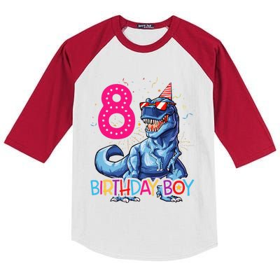 Dinosaur T Rex 8 Year Old 8th Birthday Kids Colorblock Raglan Jersey