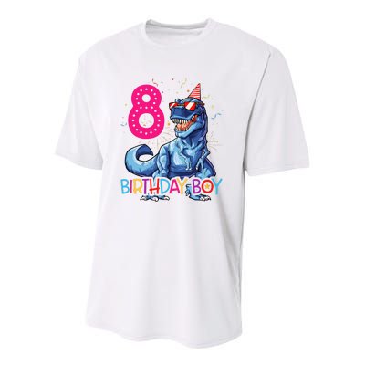 Dinosaur T Rex 8 Year Old 8th Birthday Youth Performance Sprint T-Shirt