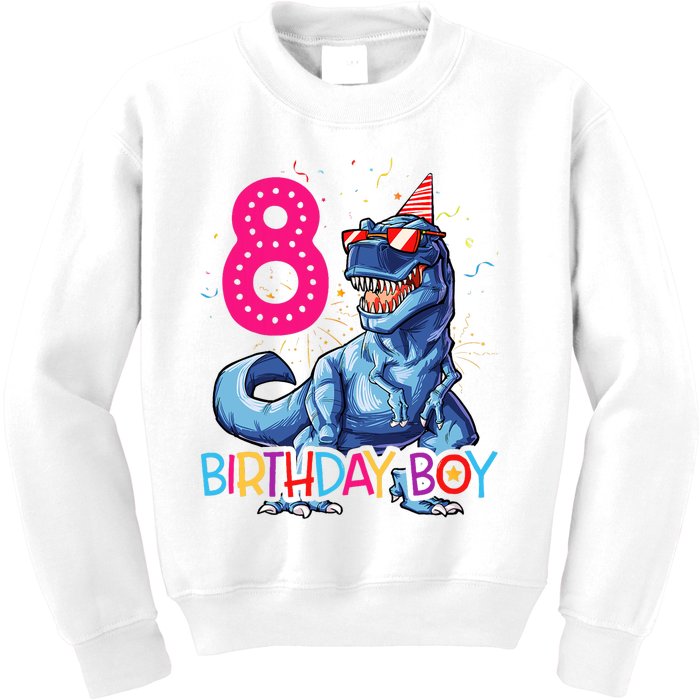 Dinosaur T Rex 8 Year Old 8th Birthday Kids Sweatshirt