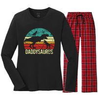 Daddysaurus T Rex Dinosaur Dad Daddy Saurus Family Matching Women's Long Sleeve Flannel Pajama Set 