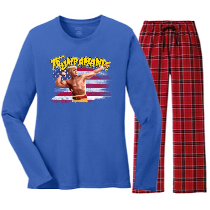 Donald Trump Republican Wrestling Meme Trumpamania Funny Women's Long Sleeve Flannel Pajama Set 