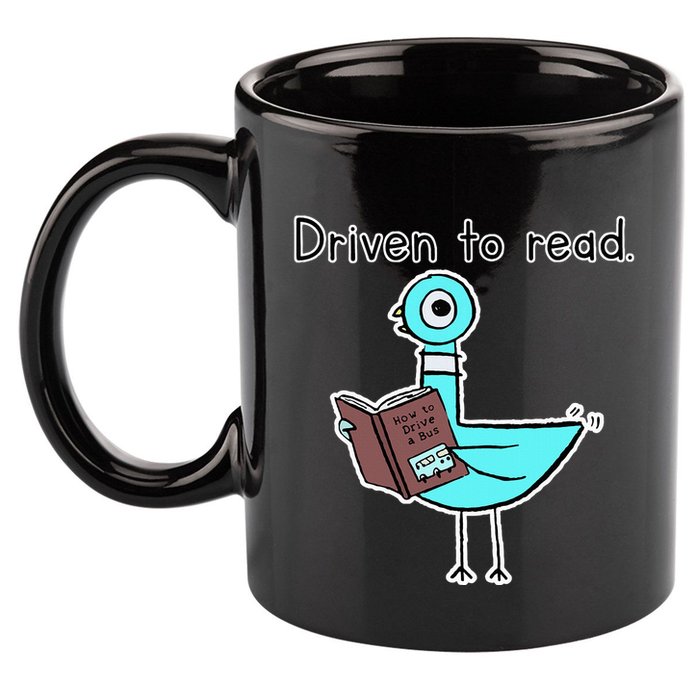 Driven To Read Pigeon Library Reading Books Reader 11oz C Handle Ceramic Mug