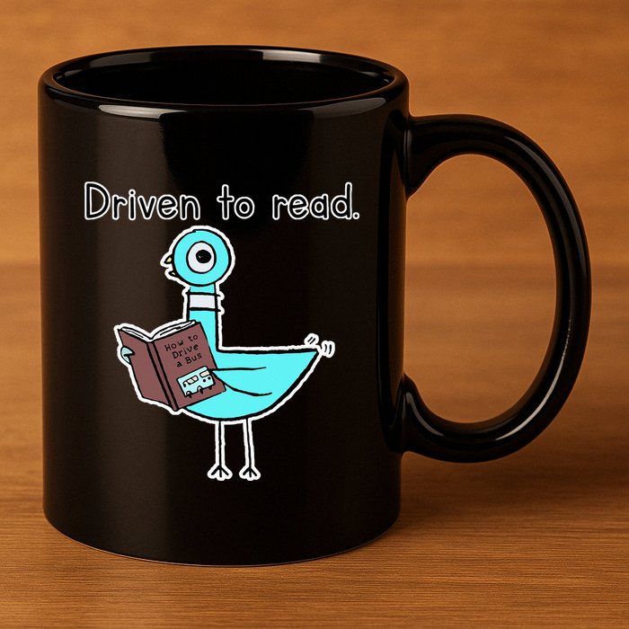 Driven To Read Pigeon Library Reading Books Reader 11oz C Handle Ceramic Mug