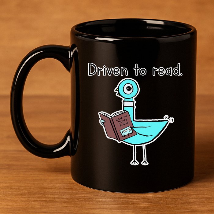 Driven To Read Pigeon Library Reading Books Reader 11oz C Handle Ceramic Mug