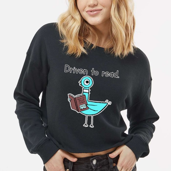 Driven To Read Pigeon Library Reading Books Reader Cropped Pullover Crew