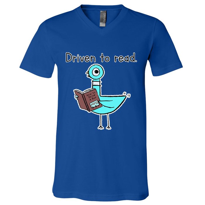 Driven To Read Pigeon Library Reading Books Reader V-Neck T-Shirt