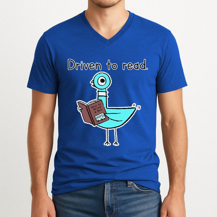 Driven To Read Pigeon Library Reading Books Reader V-Neck T-Shirt