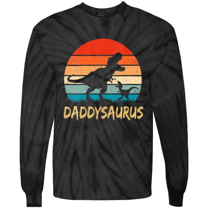 Daddysaurus T Rex Dinosaur Daddy Saurus Family Matching Vneck Tie-Dye Long Sleeve Shirt