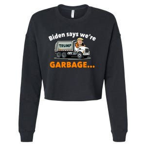 Donald Trump Rides A Garbage Truck Cropped Pullover Crew