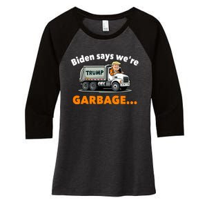 Donald Trump Rides A Garbage Truck Women's Tri-Blend 3/4-Sleeve Raglan Shirt