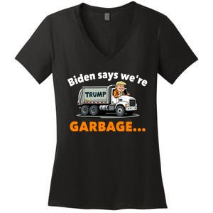 Donald Trump Rides A Garbage Truck Women's V-Neck T-Shirt