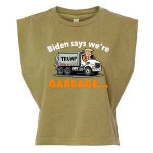 Donald Trump Rides A Garbage Truck Garment-Dyed Women's Muscle Tee