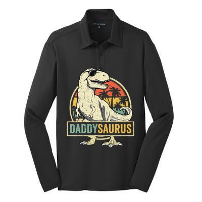 Daddysaurus T Rex Dinosaur Daddy Saurus Fathers Day Gift Dad Silk Touch Performance Long Sleeve Polo