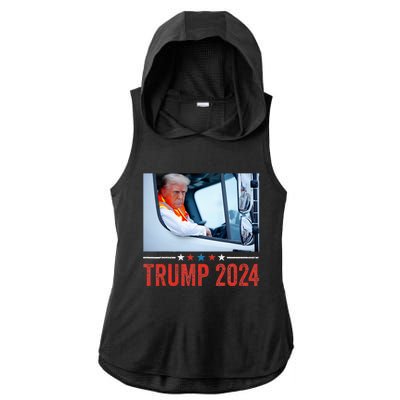 Donald Trump Rides In Garbage Truck Ladies PosiCharge Tri-Blend Wicking Draft Hoodie Tank