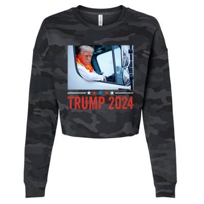 Donald Trump Rides In Garbage Truck Cropped Pullover Crew