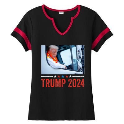 Donald Trump Rides In Garbage Truck Ladies Halftime Notch Neck Tee