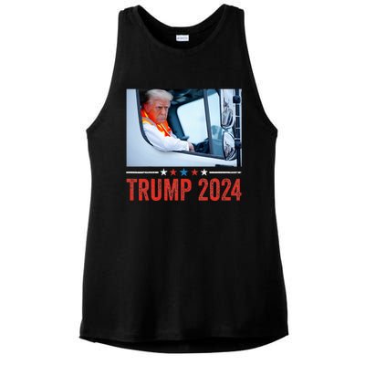 Donald Trump Rides In Garbage Truck Ladies PosiCharge Tri-Blend Wicking Tank