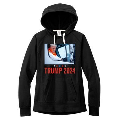 Donald Trump Rides In Garbage Truck Women's Fleece Hoodie