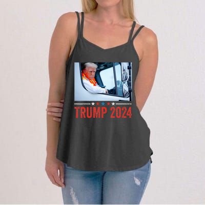 Donald Trump Rides In Garbage Truck Women's Strappy Tank