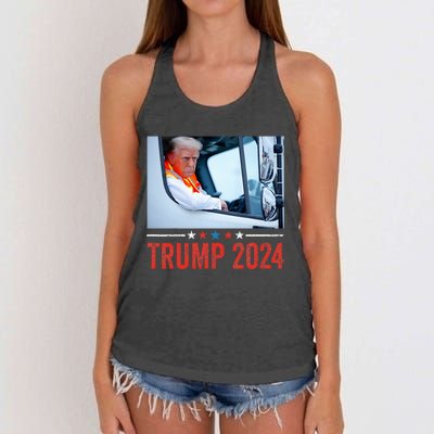 Donald Trump Rides In Garbage Truck Women's Knotted Racerback Tank