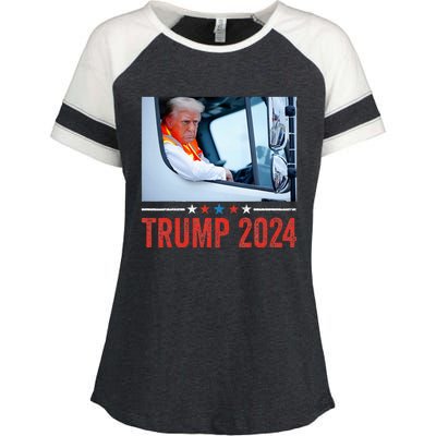 Donald Trump Rides In Garbage Truck Enza Ladies Jersey Colorblock Tee