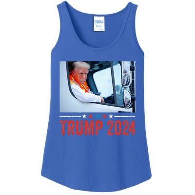 Donald Trump Rides In Garbage Truck Ladies Essential Tank