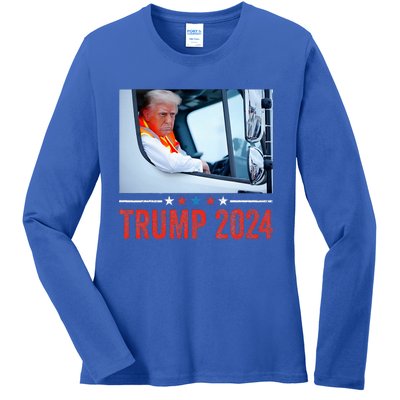 Donald Trump Rides In Garbage Truck Ladies Long Sleeve Shirt