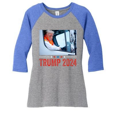 Donald Trump Rides In Garbage Truck Women's Tri-Blend 3/4-Sleeve Raglan Shirt