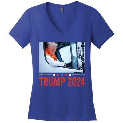 Donald Trump Rides In Garbage Truck Women's V-Neck T-Shirt