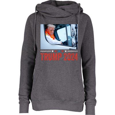 Donald Trump Rides In Garbage Truck Womens Funnel Neck Pullover Hood