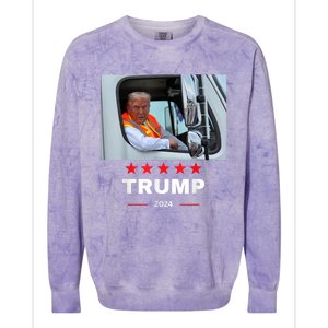 Donald Trump Rides In Garbage Truck Colorblast Crewneck Sweatshirt