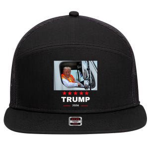 Donald Trump Rides In Garbage Truck 7 Panel Mesh Trucker Snapback Hat