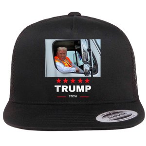 Donald Trump Rides In Garbage Truck Flat Bill Trucker Hat