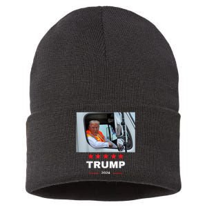 Donald Trump Rides In Garbage Truck Sustainable Knit Beanie