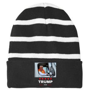 Donald Trump Rides In Garbage Truck Striped Beanie with Solid Band