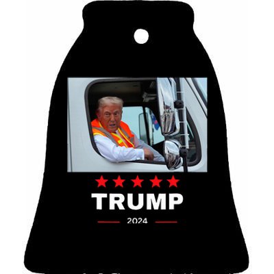 Donald Trump Rides In Garbage Truck Ceramic Bell Ornament