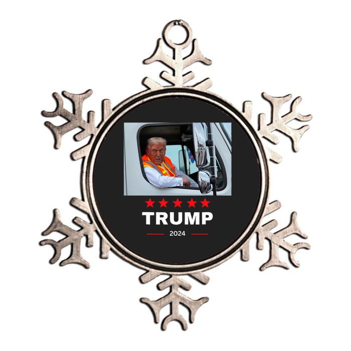 Donald Trump Rides In Garbage Truck Metallic Star Ornament