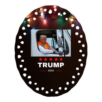 Donald Trump Rides In Garbage Truck Ceramic Oval Ornament