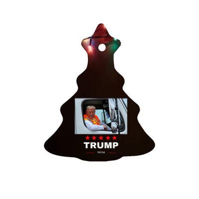 Donald Trump Rides In Garbage Truck Ceramic Tree Ornament