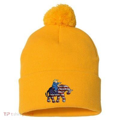 Donald Trump Riding Elephant Republicans Gift Pom Pom 12in Knit Beanie