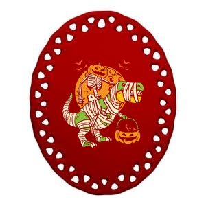 Dinosaur T Rex Skeleton Pumpkin With Moon Halloween Costume Cool Gift Ceramic Oval Ornament