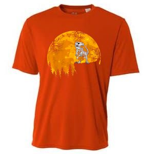 Dinosaur T Rex Skeleton Pumpkin With Moon Halloween Costume Great Gift Cooling Performance Crew T-Shirt