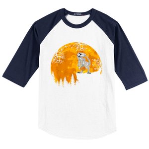 Dinosaur T Rex Skeleton Pumpkin With Moon Halloween Costume Great Gift Baseball Sleeve Shirt