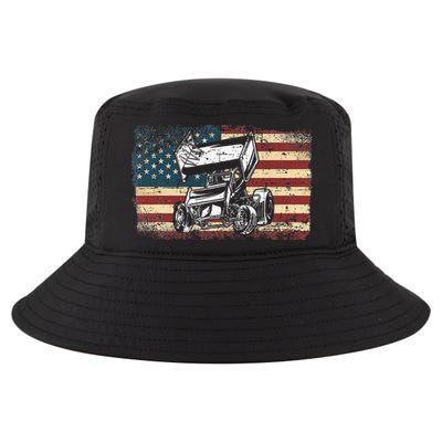 Dirt Track Racing Sprint Car Vintage Retro American Flag Cool Comfort Performance Bucket Hat
