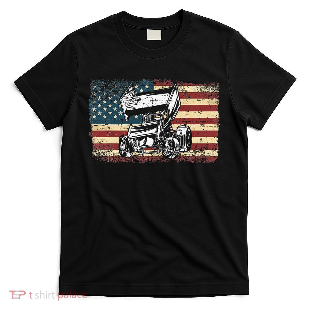 Dirt Track Racing Sprint Car Vintage Retro American Flag T-Shirt