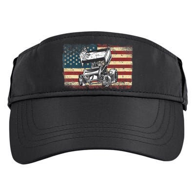 Dirt Track Racing Sprint Car Vintage Retro American Flag Adult Drive Performance Visor